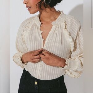 Cleobella Ari Blouse Peasant Top in Ivory with Gold sparkle S